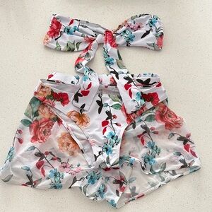 Floral Two-Piece Swimsuit with Matching Mesh Shorts